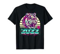 2022 Anno della Tigre Retro Vaporwave Tramonto Zodiaco Cinese Maglietta