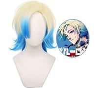 2022 Cos Wig Anime Cosplay Wig for Blue Lock Bachira Meguru Cosplay Wig Short Black Yellow Hair Wig + Wig Cap (Color : Kaiser)