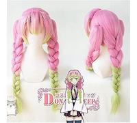 2022 Cos Wig Anime : Kimetsu no Yaiba Kanroji Mitsuri parrucche cosplay cosplay lungo rosa miscela verde treccia capelli + tappo della parrucca libera 80cm taglia unica rosa