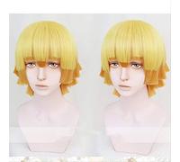2022 Cos Wig Anime : Kimetsu no Yaiba Zenitsu Agatsuma Breve Parrucca Marrone Dorata Resistente Al Calore Dei Capelli del Costume di Cosplay Parrucche + Cap + Traccia