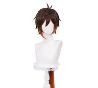 2022 Cos Wig Genshin Impact Zhongli Cosplay 90cm Long Ponytail Brown Orange Wig Anime Heat Resistant Hair Synthetic Cosplay Wig + Wig Cap