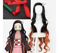 2022 Cos Wig Kamado Nezuko Parrucca Cosplay Resistente al Calore Parrucche Sintetiche dei Capelli + cap Parrucca + Puntelli di bambù Bastone di Tenuta Parrucca e Bastone 2 ( Color : Wig And Stick 1 )