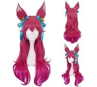 2022 Cos Wig Lusha Parrucca Personaggio del Gioco Parrucche Cosplay LoL Parrucca Lunga Sfumata Rosa Anime Capelli Sintetici con Orecchie Copricapo con Cappuccio for Parrucca Gratuito Halloween, Carnev