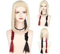 2022 Cos Wig Parrucca Anime Cosplay Parrucca Nera e Rossa for Donna Parrucca Intrecciata bionda con Doppie Code di Cavallo Parrucche Lunghe diritte (New Suicide Squad Harley Quinn)