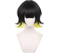 2022 Cos Wig Parrucca Anime for Parrucca Cosplay Blue Lock Meguru Bachira, Parrucca Corta Nera e Gialla, Parrucca Costume Halloween, for Halloween, Festa in Costume, Spettacolo Anime, Evento Cosplay,