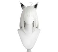 2022 Cos Wig Parrucca Anime for Parrucca Cosplay Shirakami Fubuki, Con Orecchie Parrucca Lunga Bianca Argento, Parrucca Costume Halloween, for Halloween, Festa in Costume, Spettacolo Anime, Evento Cos