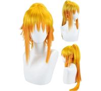 2022 Cos Wig Parrucca Cosplay Anime, Clip Gialla Lunga Coda di Cavallo Capelli Sintetici for Donna Zenitsu Agatsuma Kimetsu No Yaiba Gioco di Ruolo Parrucche di Halloween con Cappuccio for Parrucca