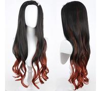 2022 Cos Wig Parrucca Cosplay Anime, Parrucca da Cacciatrice di Demoni, Parrucca Ondulata Lunga da Donna Nera e Arancione for Parrucche da Gioco di Ruolo Kamado Nezuko con Cappuccio for Parrucca, for