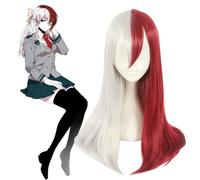 2022 Cos Wig Parrucca Cosplay Anime, Parrucca My Hero Academia, Parrucca Mezza Bianca Mezza Rossa Lunga Capelli Lisci for Todoroki Shoto Parrucche Giochi di Ruolo con Cappuccio for Parrucca, for Feste