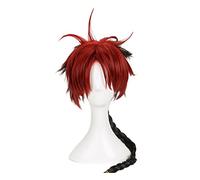 2022 Cos Wig Parrucca Cosplay Anime, Parrucca Seraph of the End, Parrucca Rossa Nera Treccia Capelli Corti for Crowley Eusford Parrucche Giochi di Ruolo con Cappuccio Parrucca, for Feste Quotidiane Ha