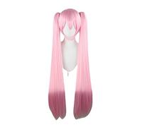2022 Cos Wig Parrucca for cosplay anime con doppia coda di cavallo Parrucca for ragazze Capelli sintetici ondulati lunghi lisci con frangia for Halloween, feste, carnevale (marrone) ( Color : Pink )