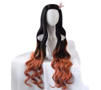 2022 Cos Wig Parrucca for cosplay da donna 39 pollici Parrucca for capelli con cappuccio frontale in pizzo Parrucche for cosplay anime for Kamado Nezuko Parrucchino lungo riccio, Capelli sfumati marro