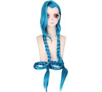 2022 Cos Wig Parrucca Intrecciata Lunga Blu for Parrucca Cosplay Jinx con Frangia Parrucca for Capelli da Gioco Anime con trecce Trecce for Donna Ragazze Include Cappuccio