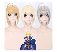 2022 Cos Wig Saber Altria Pen Parrucca Cosplay Anime Fate Stay Night Cosplay Comic-Con Festa di Halloween Carnevale Uomini e Donne Adulti Fan di Anime Regalo (Tre Colori), Oro Pallido (Color : Golden)