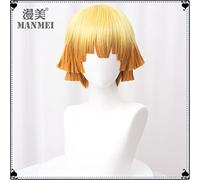2022 Cos Wig The Blade of Demon Slayer My Wife Shan Yi Cos Wig Yellow Gradient Orange Reverse Curled Short Hair My Wife Shan Yi (Send Hair Net)