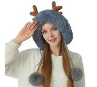 2022 Natale corno di cervo lavorato a maglia da donna inverno sci all'aperto resistente al freddo protezione dell'udito cappello di lana uomo, grigio., M