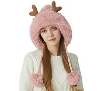 2022 Natale corno di cervo lavorato a maglia da donna inverno sci all'aperto resistente al freddo protezione dell'udito cappello di lana uomo, Colore: rosa., M