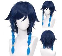 2022 Parrucca Cosplay anime for Genshin Impact Venti, Blu con Treccia Media Medio Modellazione Capelli Modellazione Party Dress Up Parrucca, Capelli sintetici resistenti al calore No Tangle No Sheddin