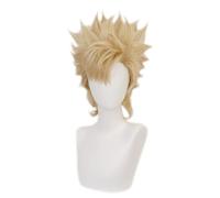 2022 Parrucca cosplay anime, parrucca for le bizzarre avventure di JoJo, parrucca Caesar Anthonio Zeppeli, capelli corti dorati con cappuccio for parrucca gratuito, for Halloween, feste, carnevale, vi