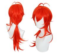 2022 Parrucca cosplay del gioco anime for Genshin di Diluc di Genshin, capelli ricci rossi Casilytail capelli Modellazione Party Dress Up Parrucca, Capelli sintetici resistenti al calore Nessun grovig