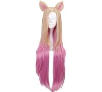 2022 Parrucca cosplay di giochi anime, parrucca KDA Ahri, con orecchie di gatto, capelli lunghi rosa dorati con cappuccio for parrucca gratuito, for Halloween, feste, carnevale, vita notturna, concert