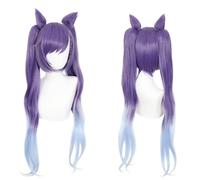 2022 Parrucca Cosplay Gioco Anime for Genshin Impact Keqing, Parrucca Corta Viola Bob Doppia Coda di Cavallo e Orecchie di Gatto Clip Capelli Modellazione Party Dress Up Parrucca, Capelli Sintetici Re