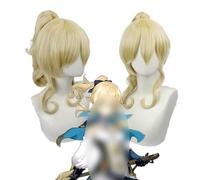 2022 Parrucca da impatto Genshin da 18 pollici, parrucca Qin for cosplay anime, parrucca a coda di cavallo dorata con cappuccio for parrucca gratuito, for Halloween, feste, carnevale, vita notturna, c
