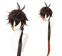 2022 Parrucca for cosplay di giochi anime for Genshin Impact Zhongli, parrucca for travestimento for feste di modellazione di capelli a coda di cavallo marrone arancione lunga, capelli sintetici resis