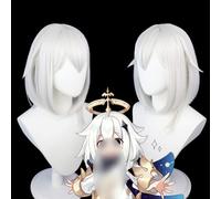 2022 Parrucca Genshin Impact da 14 pollici, Parrucca Paimon Cosplay Anime, Parrucca Grigio Argento con Cappuccio for Parrucca Gratuito, for Halloween, Feste, Carnevale, Vita Notturna, Concerti, Matrim