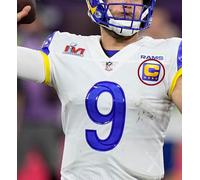 2022 Super Bowl LA Rams Matthew Stafford QB 4⭐Adesivo Blu Oro Capitano C-PATCH