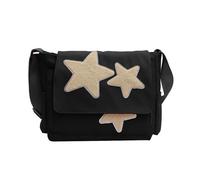 2023 Borsa a tracolla Borsa a tracolla Borse da scuola in tela di moda con motivo a stella Borsa a tracolla versatile di grande capacità per ragazza Design unico, Nero , One Size
