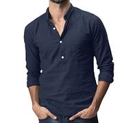 2023 Camicia a Maniche Lungh Uomo in Cotone e Canapa Casual Shirts con 3 Bottoni Tasca Frontale Turn-Down Classica Regular Fit Tinta Unita Camicia Elegante Lungo Autunno e Inverno Tutti i Giorni