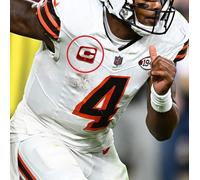 2023 Cleveland Browns Deshaun Watson Qb 1- ⭐ - Bianco C-Patch Arancione Adesivo