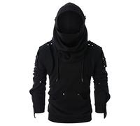 2023 Felpa da Uomo con Cappuccio Medievale da Uomo con Cappuccio Vintage Assassins Mascherato Gotico Steampunk con Rivetti Hoodie Maniche lunghe Semplice Pullover per Autunno e Inverno Regular-Fit