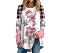 2023 Maglia a tunica da donna con motivo natalizio a maniche lunghe, girocollo, comoda camicetta elastica in taglie forti Shirt da donna nera, Colore: rosa., XL