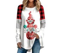 2023 Maglia a tunica da donna con motivo natalizio a maniche lunghe, girocollo, comoda camicetta elastica in taglie forti Shirt da donna nera, d, M
