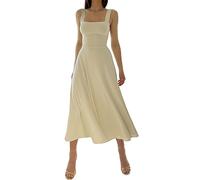 2023 New Women's Summer Sexy Thick Straps Midi Dress, Casual High Waist Slim Fit Sleeveless Dress (Beige,XS)