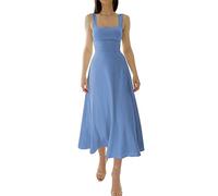 2023 New Women's Summer Sexy Thick Straps Midi Dress, Casual High Waist Slim Fit Sleeveless Dress (Blue,XS)