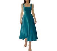 2023 New Women's Summer Sexy Thick Straps Midi Dress, Casual High Waist Slim Fit Sleeveless Dress (Dark Blue,XXS)
