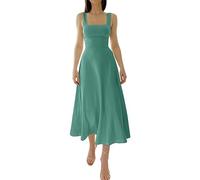 2023 New Women's Summer Sexy Thick Straps Midi Dress, Casual High Waist Slim Fit Sleeveless Dress (Green,XXS)