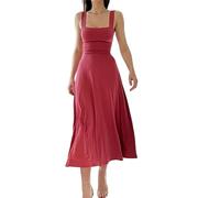 2023 New Women's Summer Sexy Thick Straps Midi Dress, Casual High Waist Slim Fit Sleeveless Dress (Red03,XS)