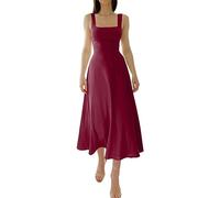 2023 New Women's Summer Sexy Thick Straps Midi Dress, Casual High Waist Slim Fit Sleeveless Dress (Red02,XS)