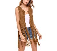 2023 New YH - Cucitura senza maniche stile gilet cardigan top nappa Western Cowboy moda piega scollo a V cappotto donna extra lungo giù gilet, Marrone, L