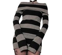 WEITING 2023 Nuovi Abiti Gotici Punk Gothic Witchy Dark Academia Abito Lavorato a Maglia con Spalle Scoperte Y2K Abiti Grunge Fata Halloween Wear-Grigio Scuro,M