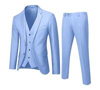 2023 Nuovo - Abito da uomo slim in 3 pezzi giacca gilet e pantaloni per feste di nozze aziendali all'aperto, Blu, M