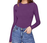 2023 Nuovo Anno S- Donna Girocollo Manica Lunga Body Confortevole Contro La Pelle Top Sexy Body Suit Abbigliamento Donna Body on Fibbia Collo Alto Tuta, Viola, L