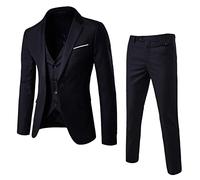 2023 Nuovo Anno S- Vestito da uomo Slim 2 pezzi Vestito da festa di nozze di affari Giacca Gilet e pantaloni Cappotto Abiti da uomo Vestibilità regolare 3 pezzi, Nero , M