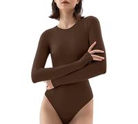 2023-NUOVO - Tuta da donna girocollo a maniche lunghe confortevole contro la pelle top sexy abiti da donna tuta lunga per le donne, Caff, S