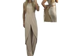 2023 Nuovo Vivianhan Abito da Donna Maturo in Jersey 7 Colori, Abiti da Sera Formali Estivi Eleganti con Spacco Senza Maniche (XX-Large, Beige)