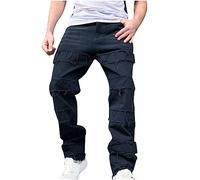 2023 Pantaloni Uomo Strappati Punk Jeans Uomo Straight Jeans Moda Confortevole con Tasca Zip Cotone Denim Buona Semplice Stile per Scuola Vacanza Jeans Pants per Uso Quotidiano e Lavoro Autunno
